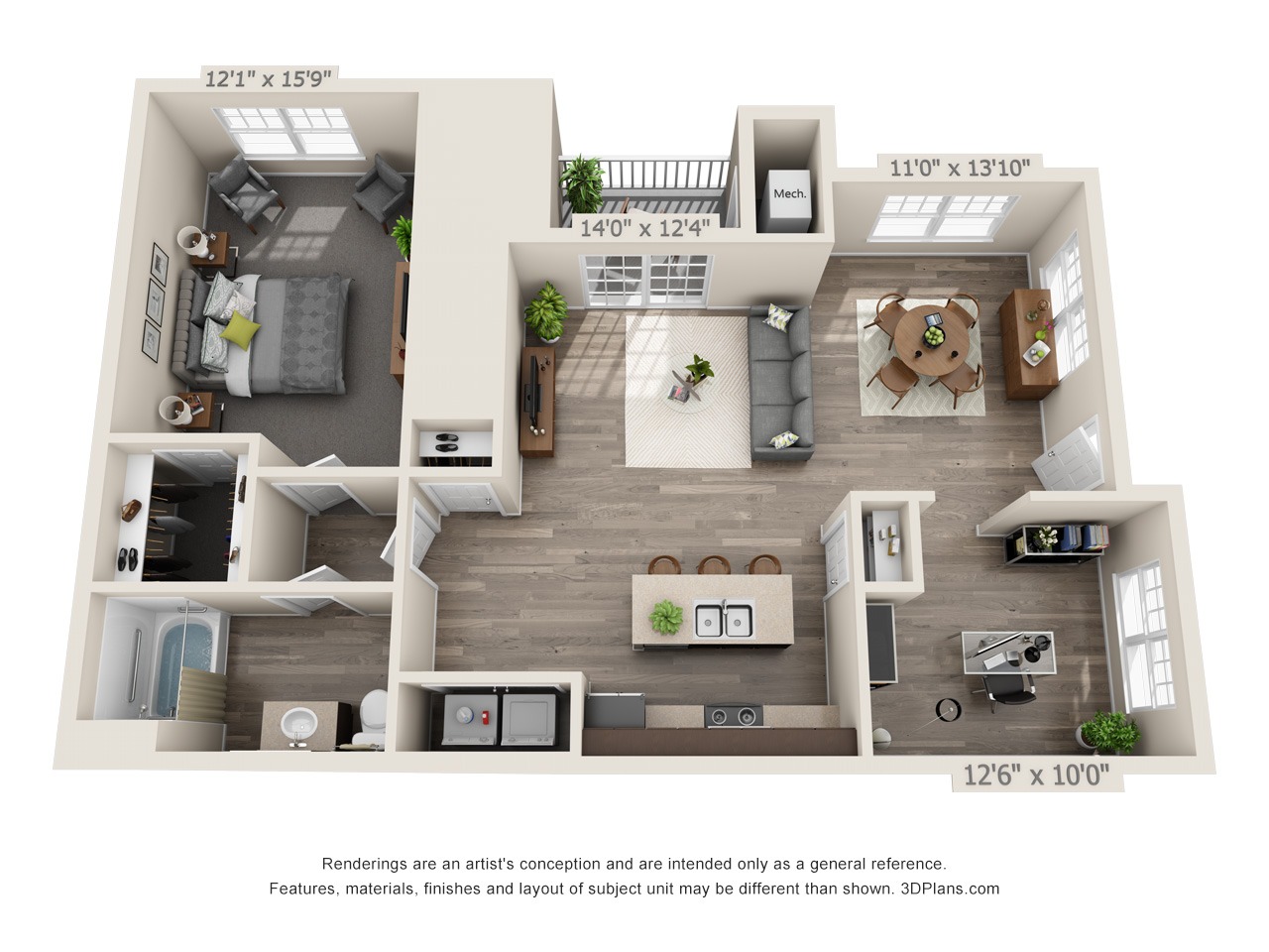 B1 - 1 Bed / 1 Bath and Den - 1st Floor