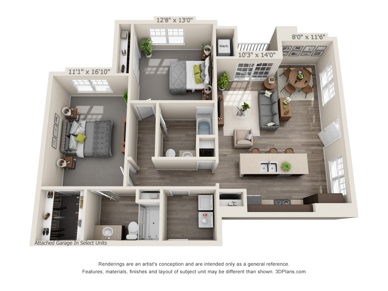 C1 - 2 Bed / 2 Bath - 1st Floor