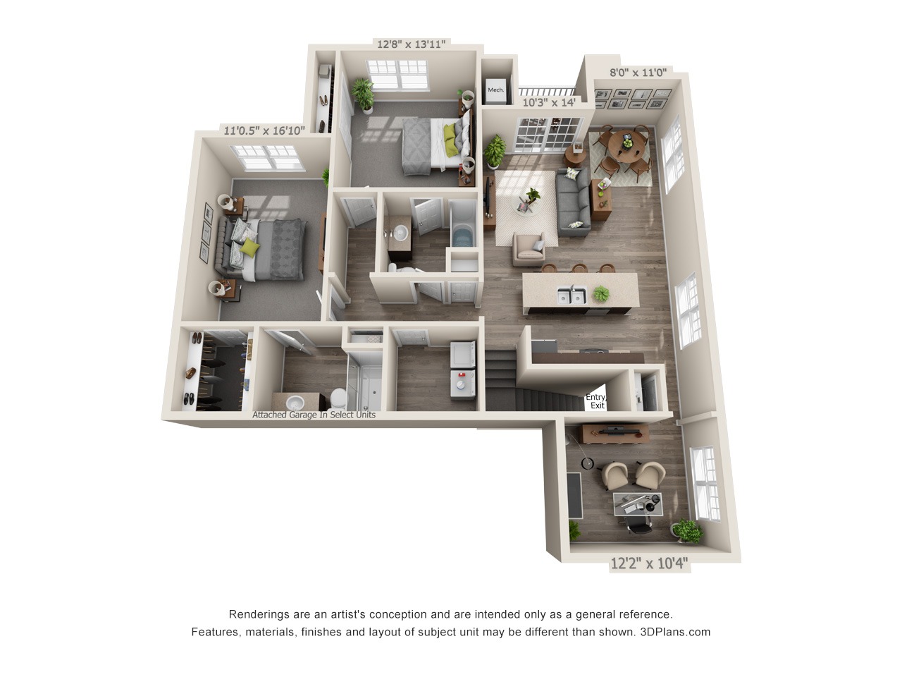 D1 - 2 Bed / 2 Bath and Den - 2nd Floor