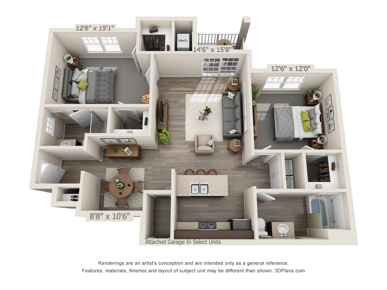 E1 - 2 Bed / 2 Bath and Den - 1st Floor