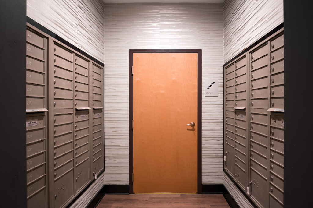 Newly renovated mail room at The Sansom in Philadelphia