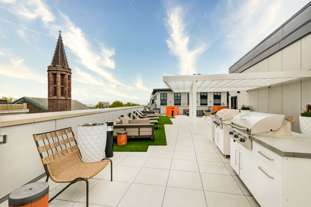 Rooftop deck with grills overlooking Wooster Square