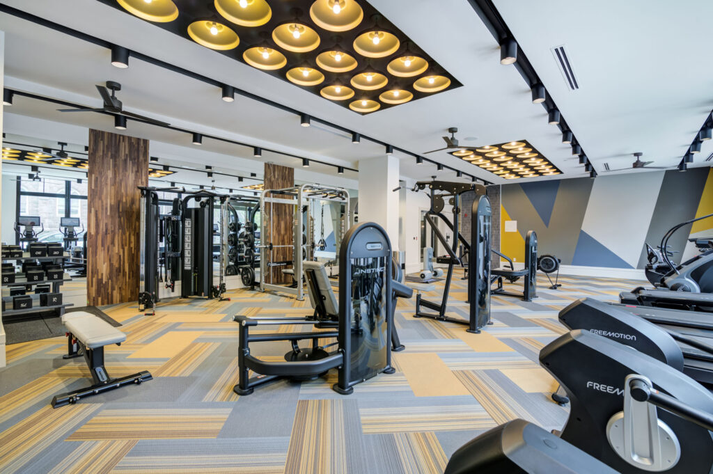 Large fitness center with workout machines